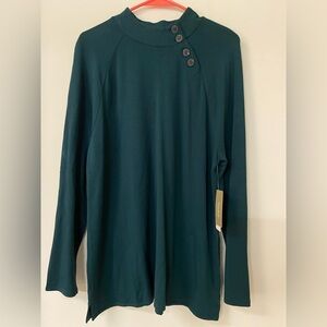 NWT Chico's 2 Size Large L Green Cozisoft Button Mock Long Sleeve Tunic Top